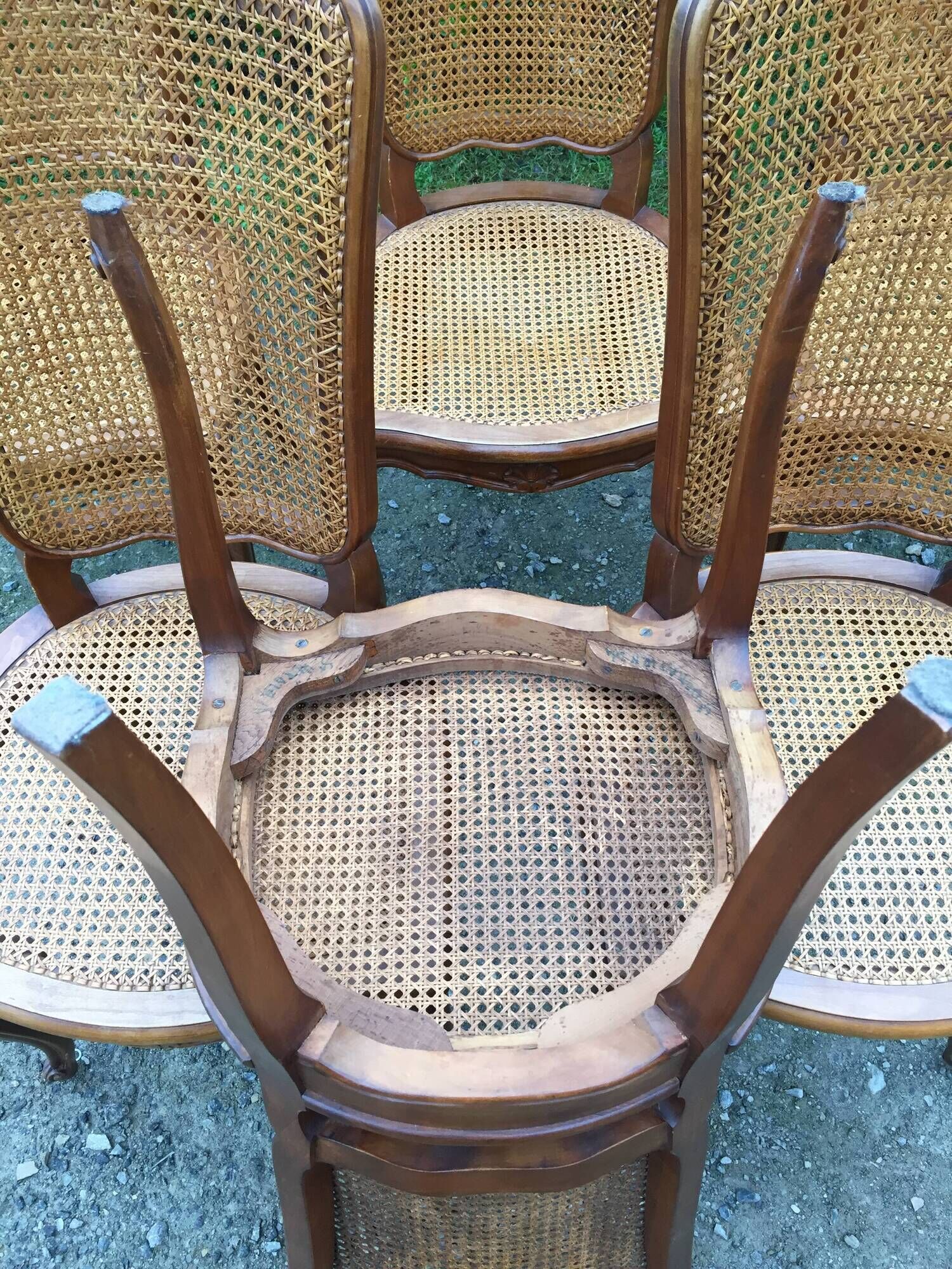 Vintage regency cherry chairs with canned backrests and seats