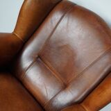Fauteuil club vintage en cuir couleur cognac hollandais
