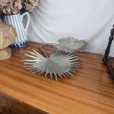 Vintage Two Tier Silver Metal Palm Leaf Fruit Basket