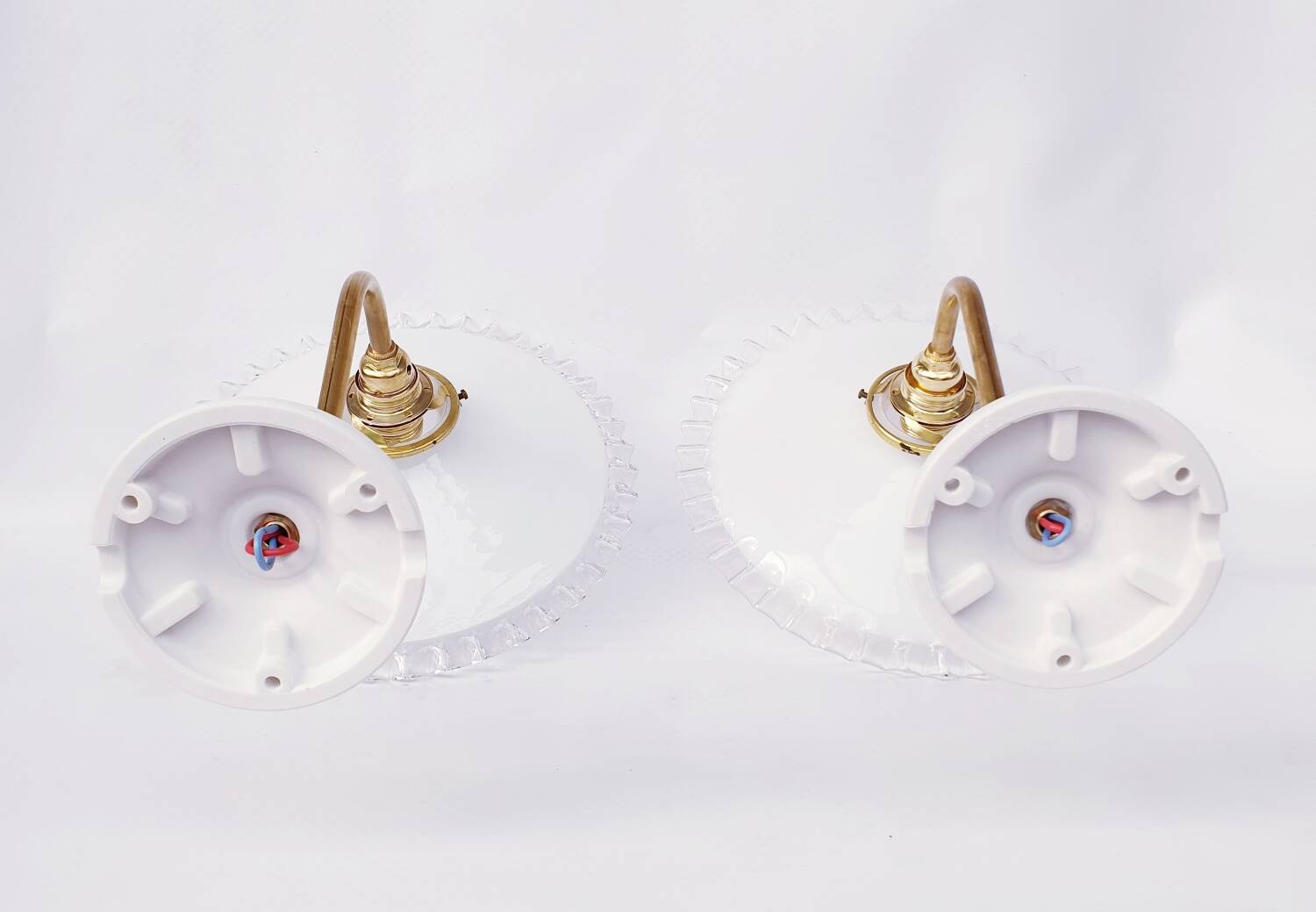 Swan neck and serrated opaline wall lights