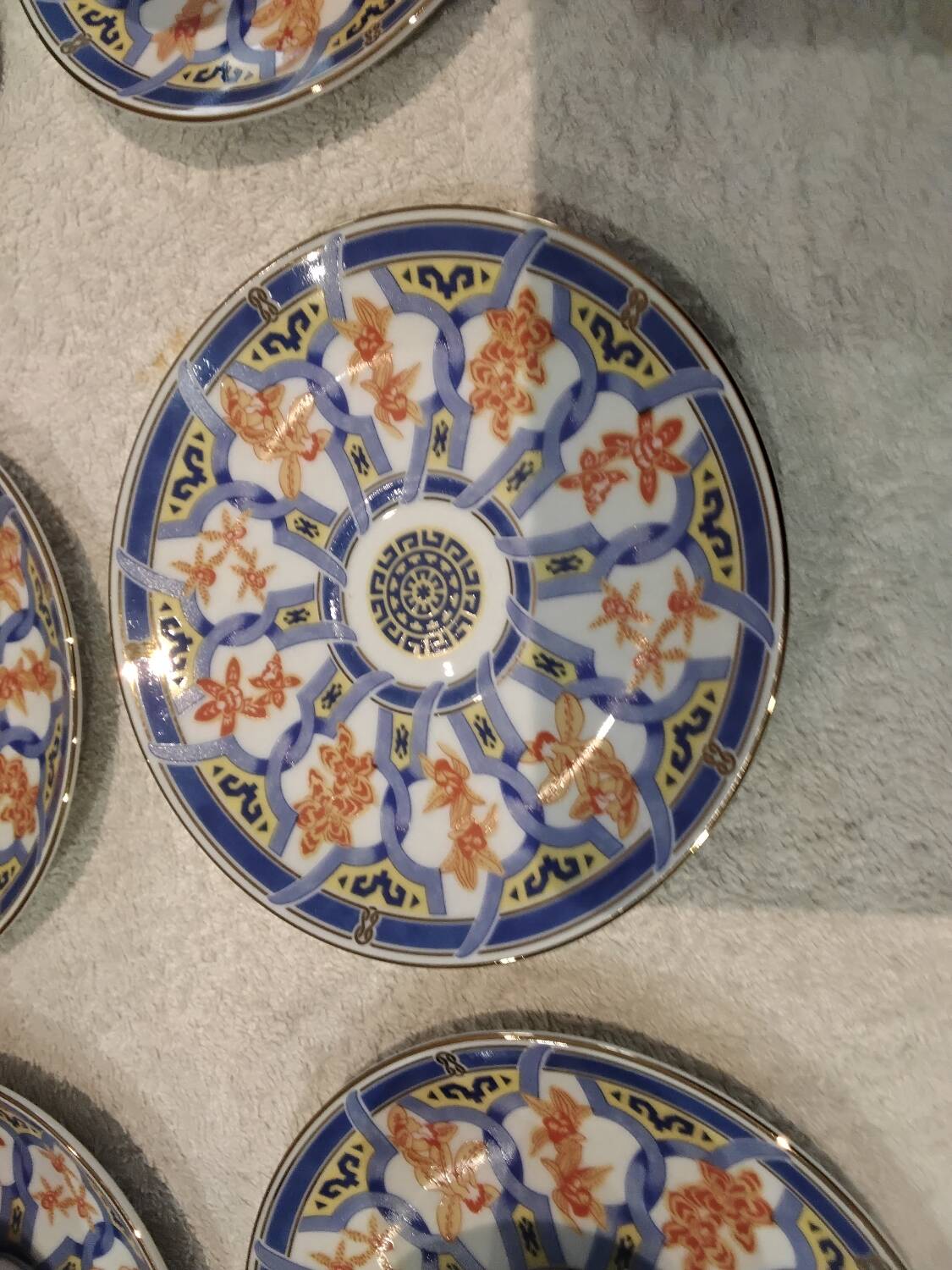 6 cups and 6 saucers, Christofle porcelain, Oceana Ginkgo blue pattern