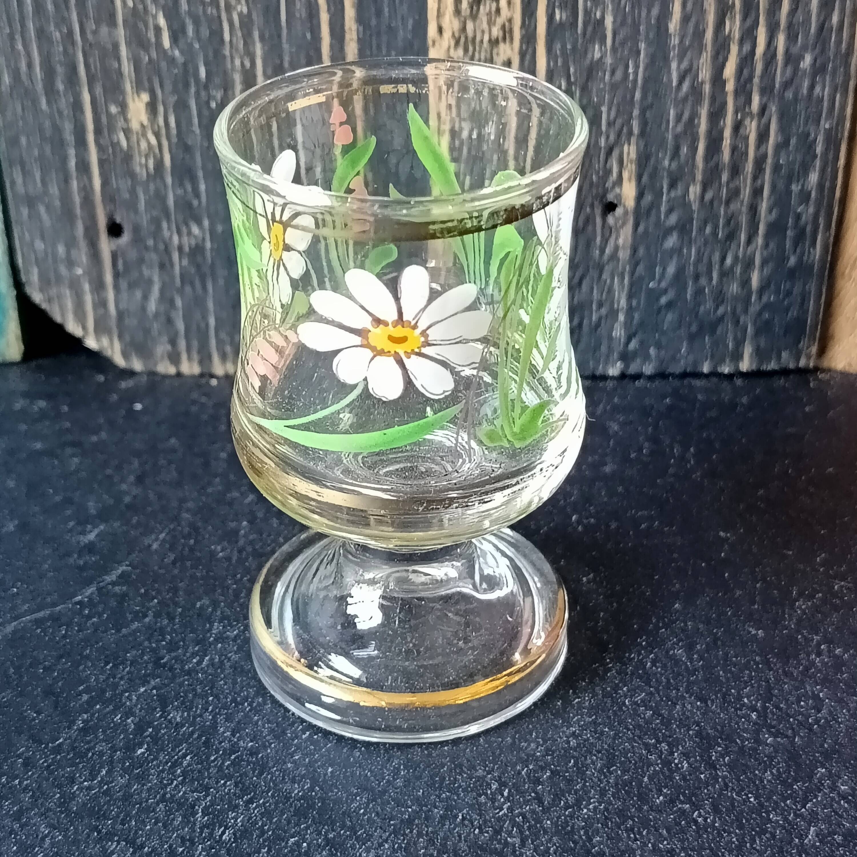 6 verres liqueur, décor fleurs vintage