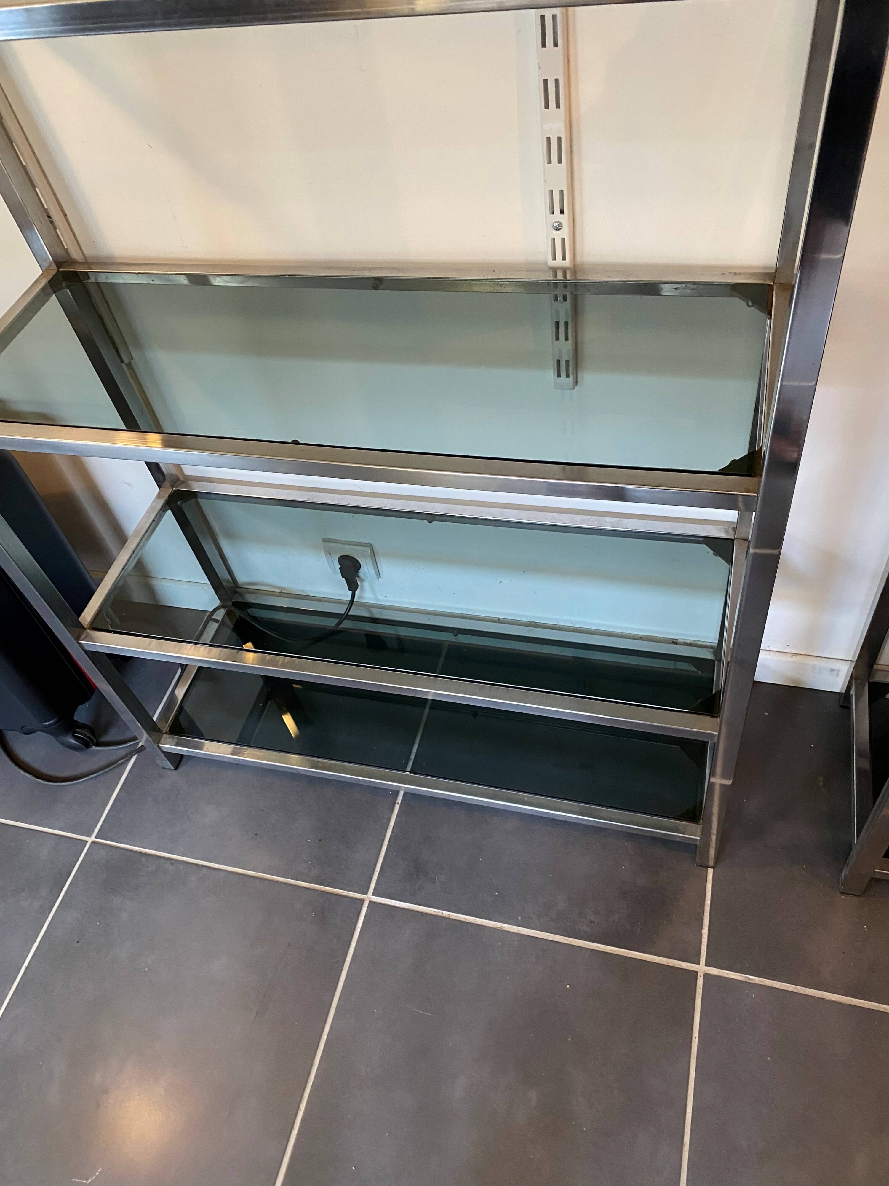 Library n2 display shelf modular wall unit glass and chrome vintage 70s