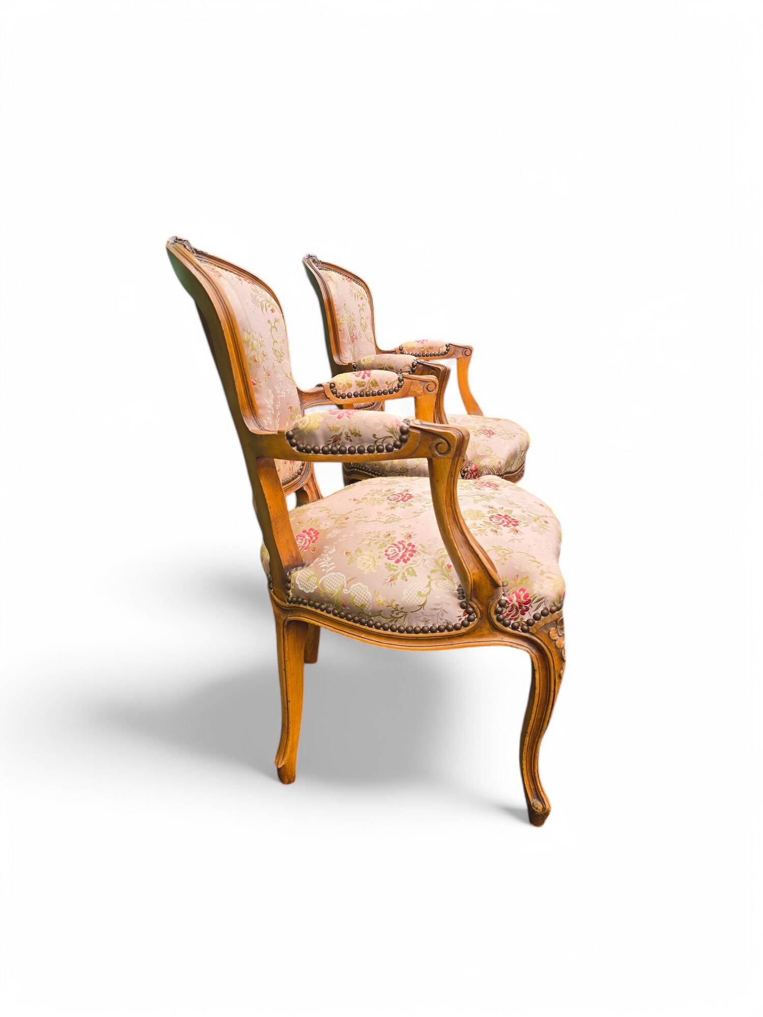 Pair of Louis XV cabriolet armchairs in floral fabric