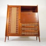 Vintage buffet, rattan and wood secretary from the 1960s.