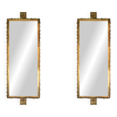Paire de miroirs contemporains en laiton doré et patiné