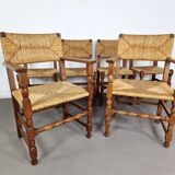 Set of French primitive rush chairs | 1930s