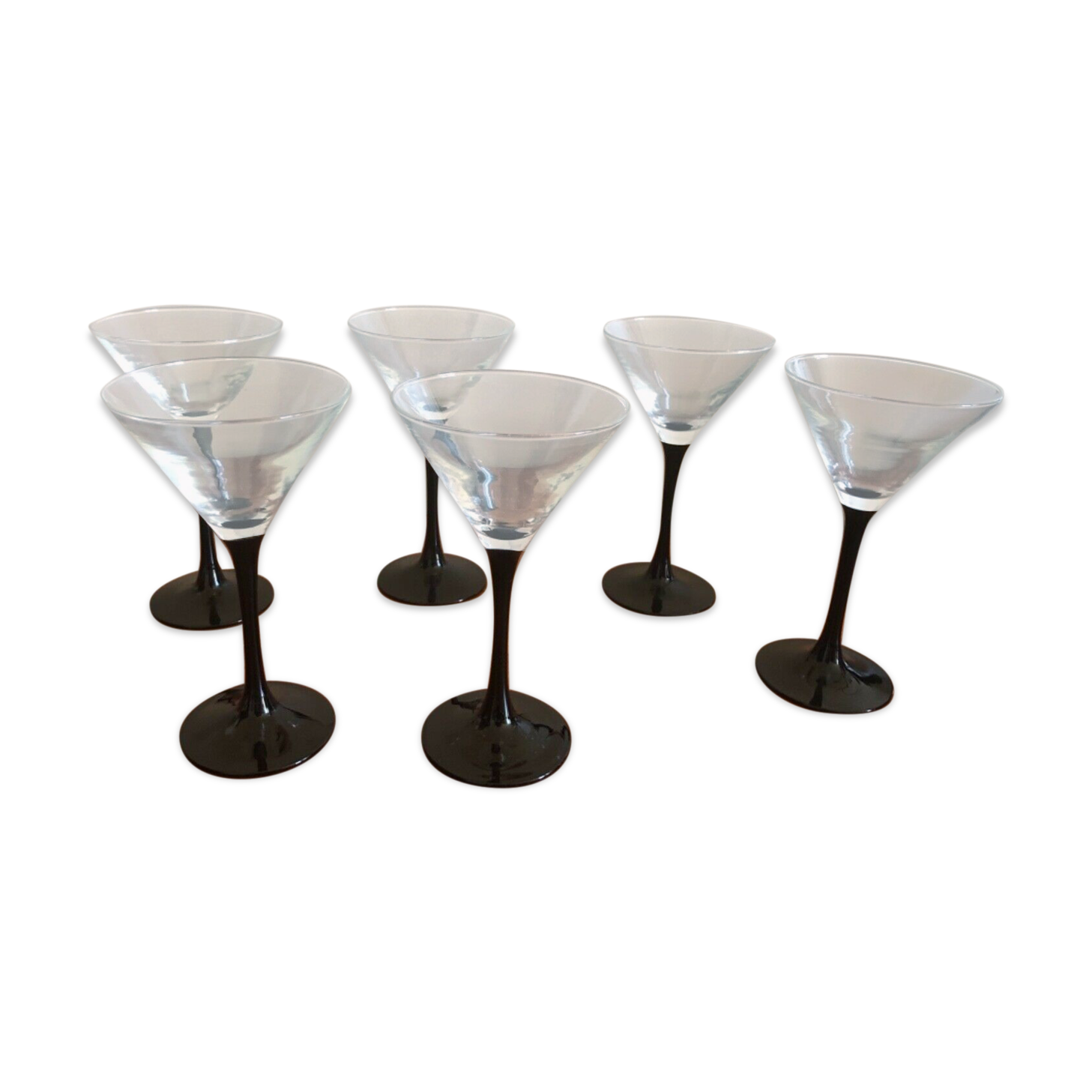 Lot of 6 glasses black martini Luminarc 70s vintage