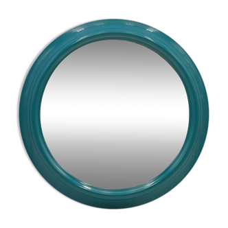 Vintage Round Wall Mirror in Turquoise Blue Made in Italy, 1970s