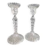 Pair of antique molded glass candlesticks