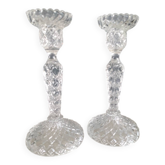 Pair of antique molded glass candlesticks