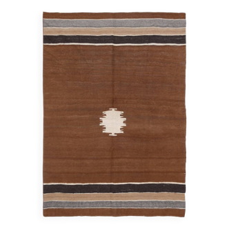 Tapis Vintage Kilim Brun Motif Minimaliste, 130x187 Cm