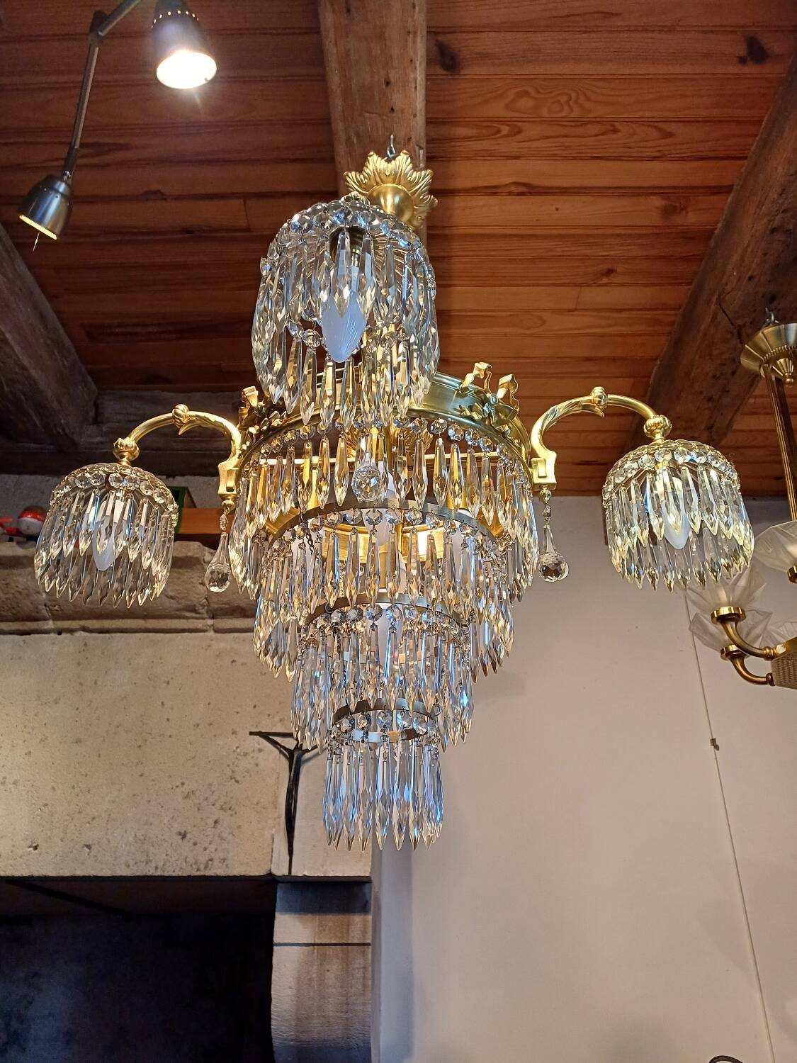 Antique crystal and bronze chandelier from the 19th century