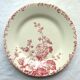 Assiette plate art nouveau en rose, porcelaine, modèle rose trémière de gien