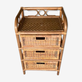 Vintage rattan 3-drawer storage unit