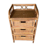 Vintage rattan 3-drawer storage unit