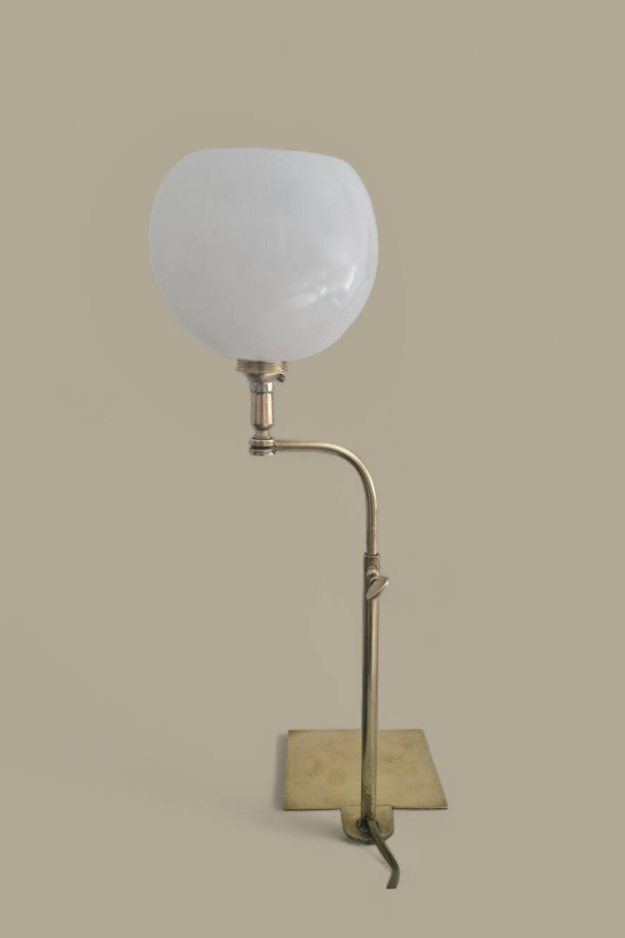 Antique brass and opaline glass lamp – Modernist piece, 1940s