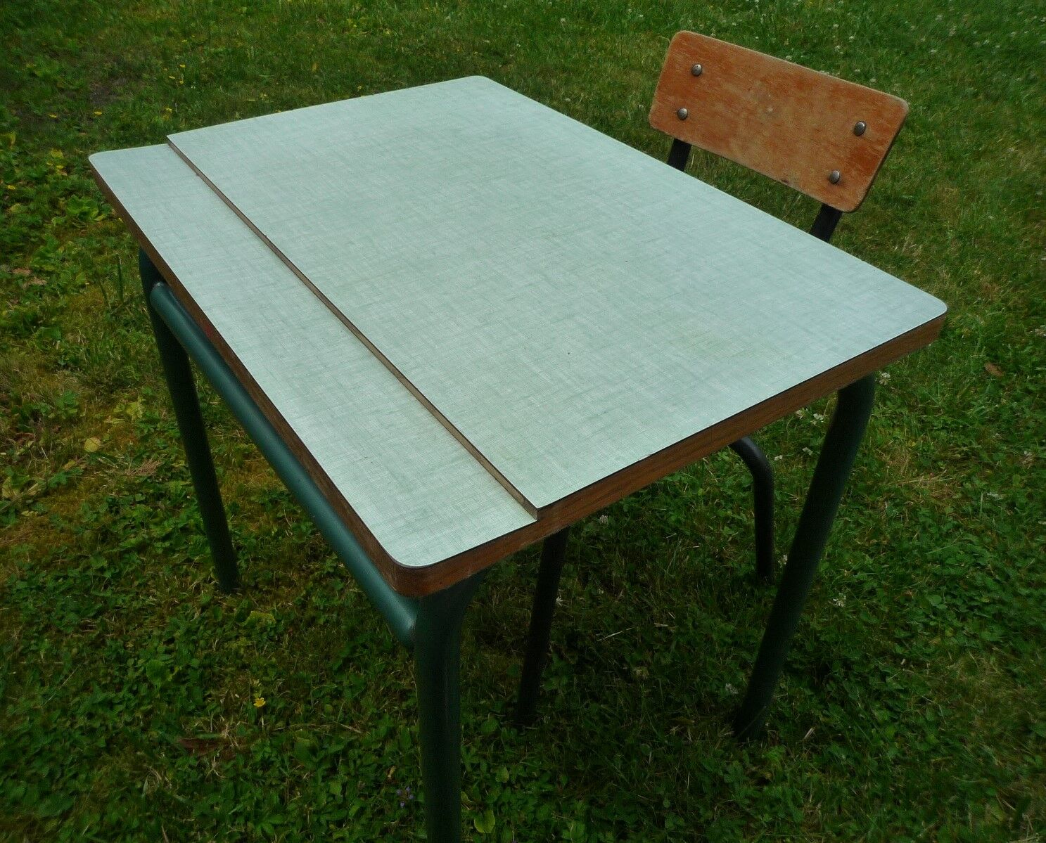 Small school table in wood, metal and formica - chair, vintage 70s