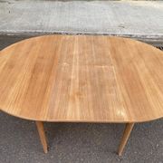Scandinavian round extendable dining table stripped in teak 115cm