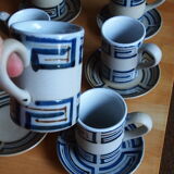 Set of 6 cups in vintage artisanal stoneware and its sub-cups