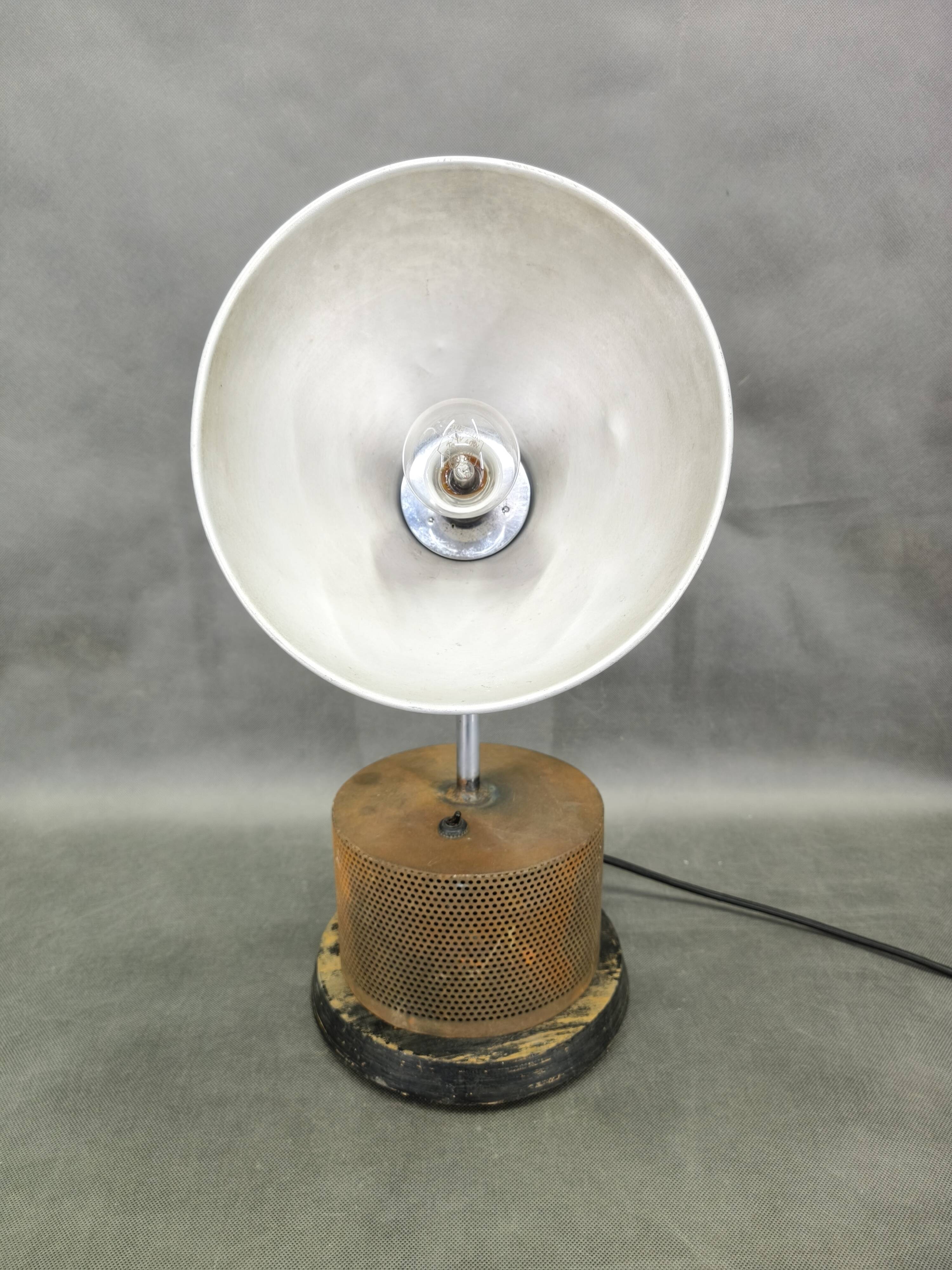 1940 industrial table lamp in aluminium and metal, Czechoslovakia