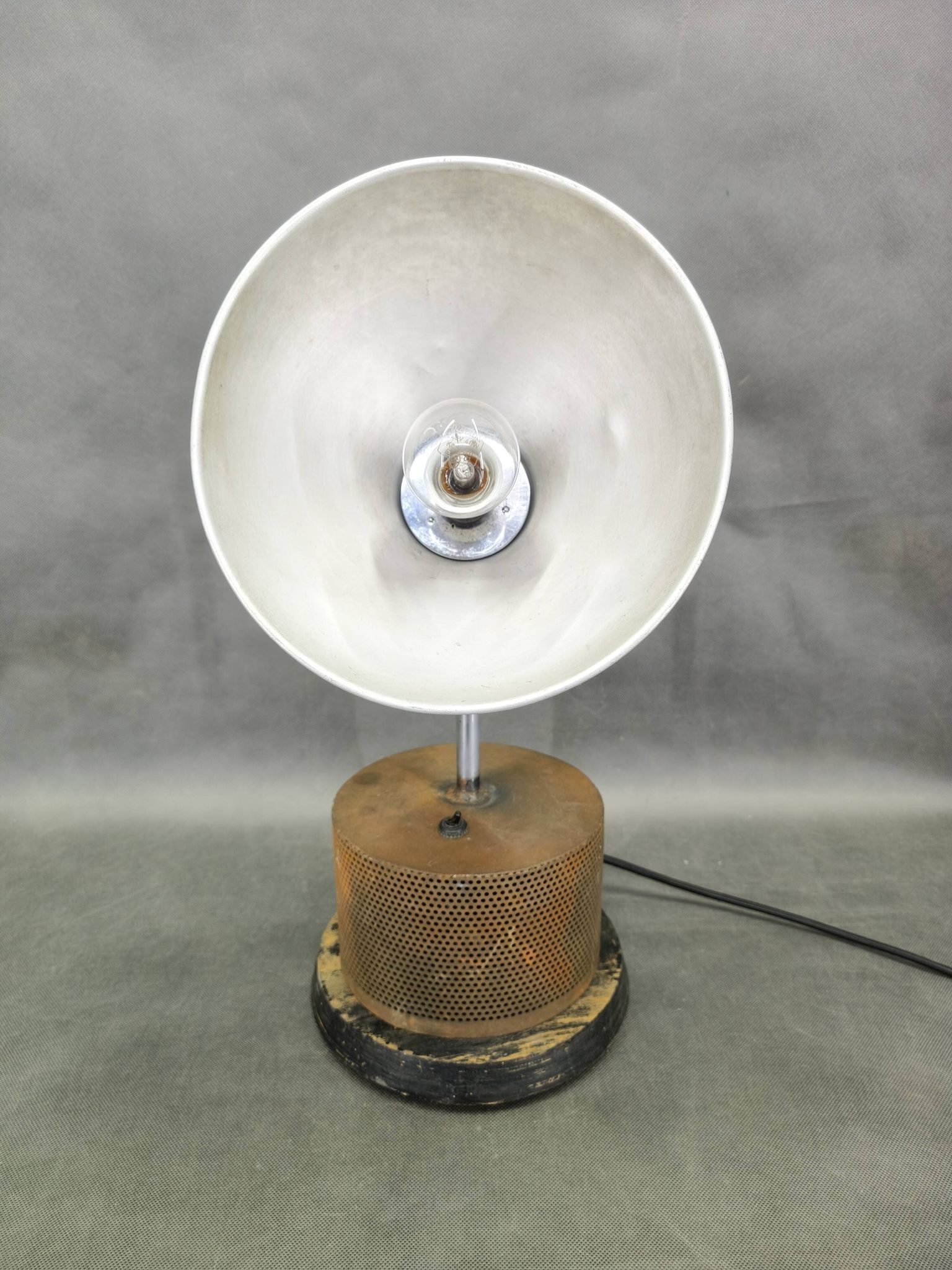 1940 industrial table lamp in aluminium and metal, Czechoslovakia