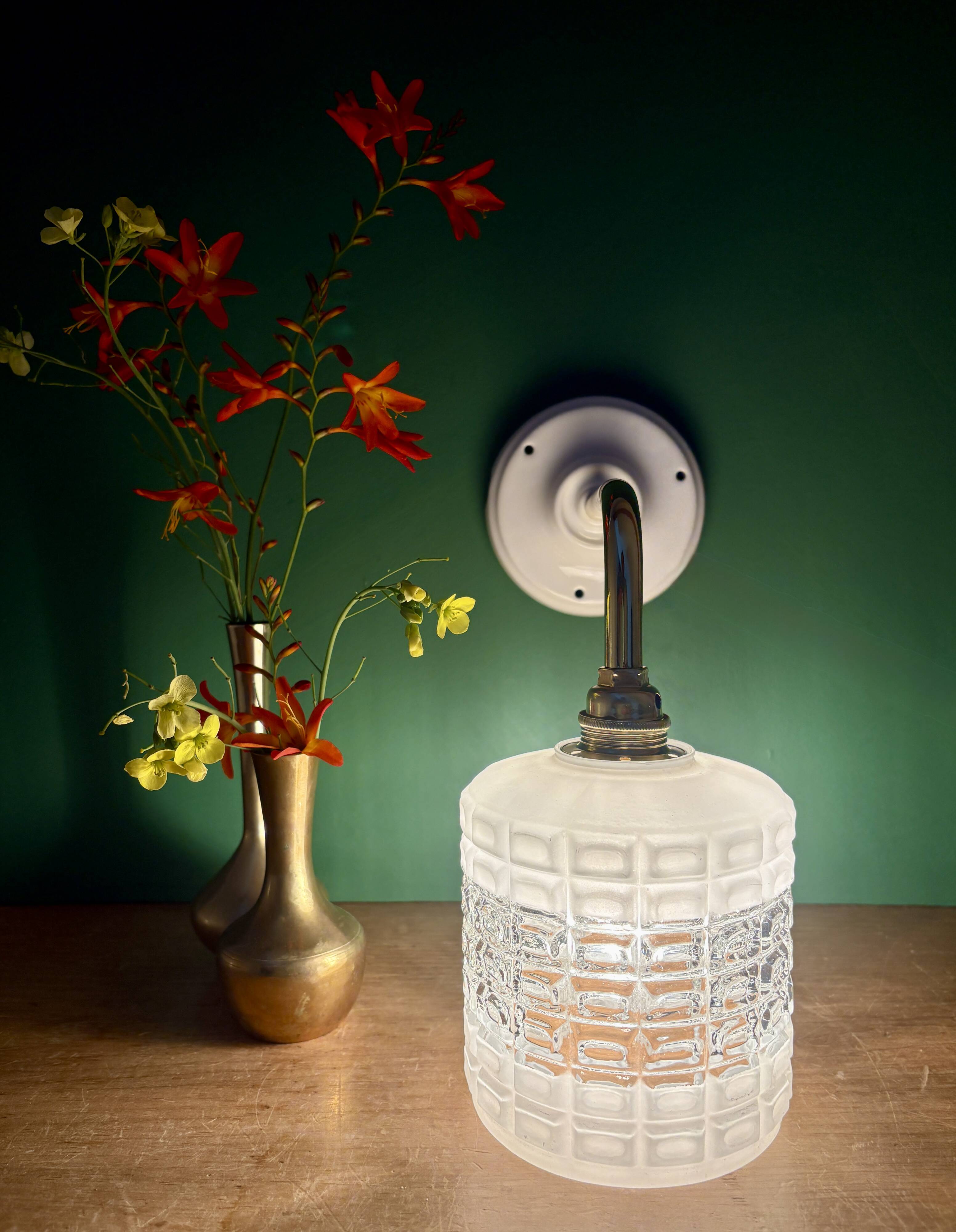 Vintage globe angled wall light in white and clear glass