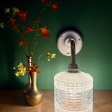 Vintage globe angled wall light in white and clear glass