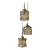 Triple antique globe pendant light in amber glass
