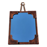 Leather-covered wall mirror attributed to Jacques Adnet 1950