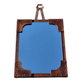 Leather-covered wall mirror attributed to Jacques Adnet 1950