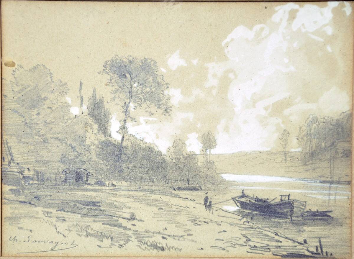 Charles-Théodore Sauvageot graphite river landscape