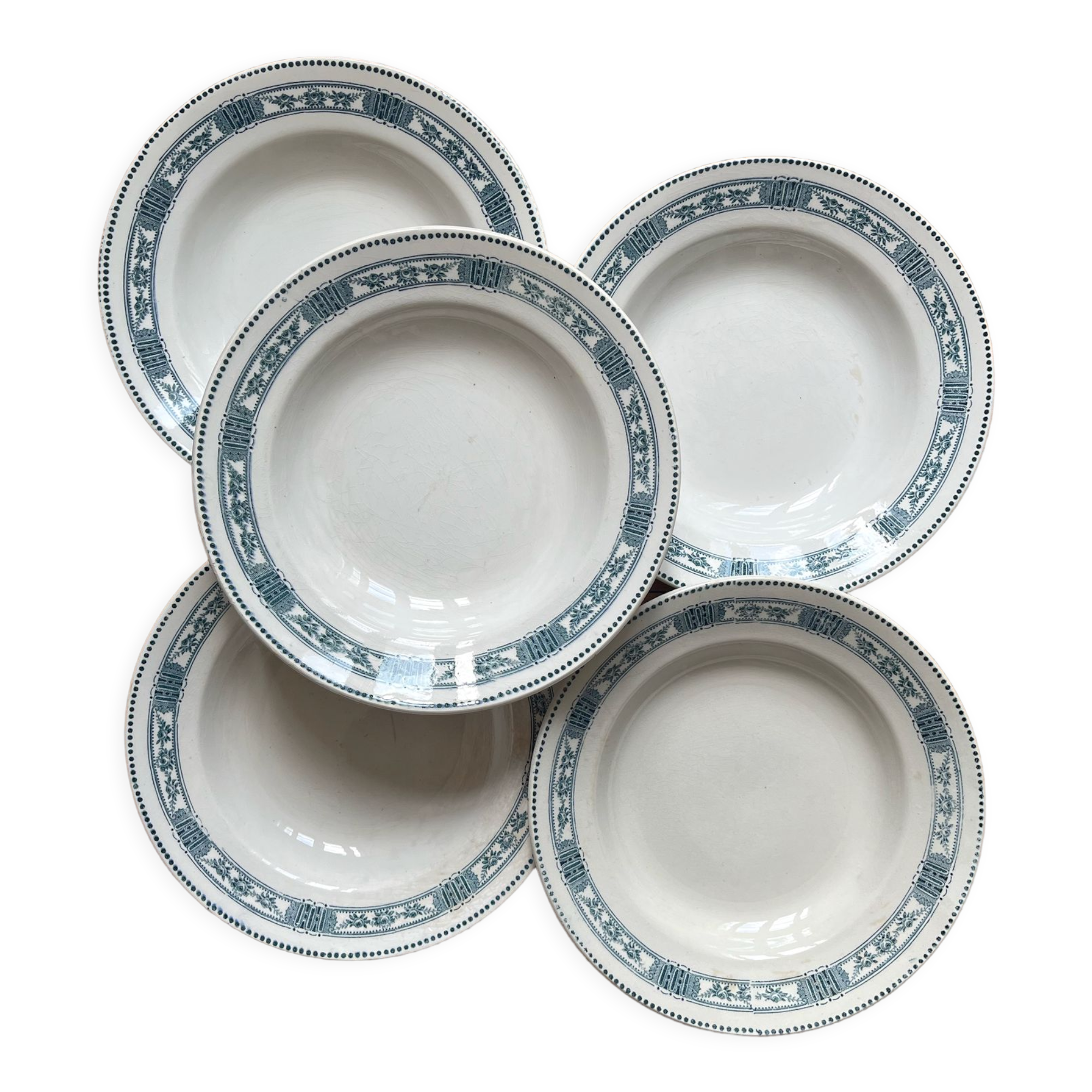 5 Pasteur Moulin des Loups & Hamage ironstone soup plates