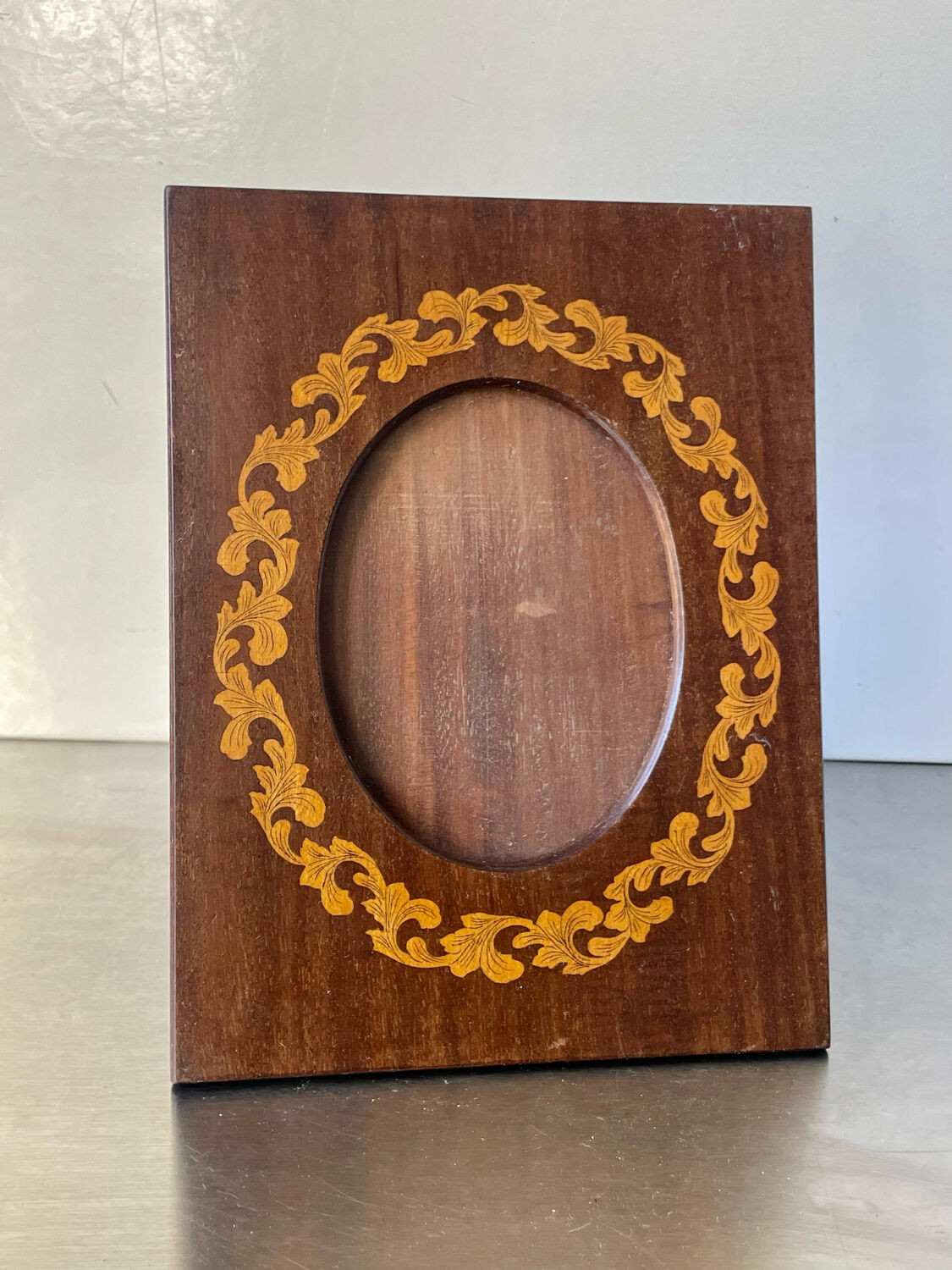 Art nouveau wooden picture frame with intarsia wood measurements 20 cm x 15 cm