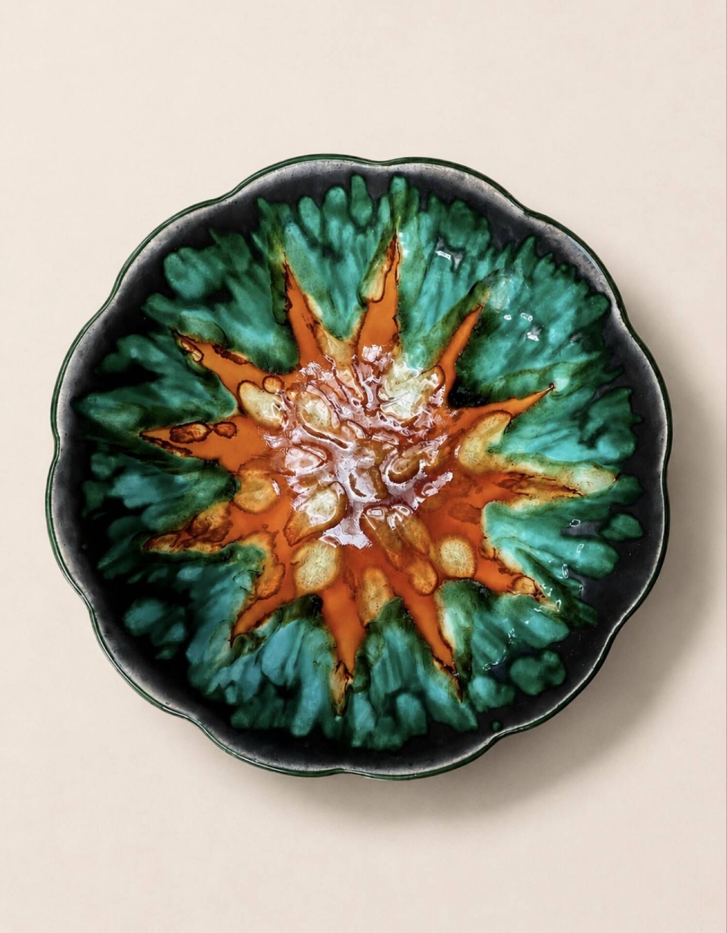Large pedestal bowl Longwy "Jasper" – Ø 36 cm – Very good condition