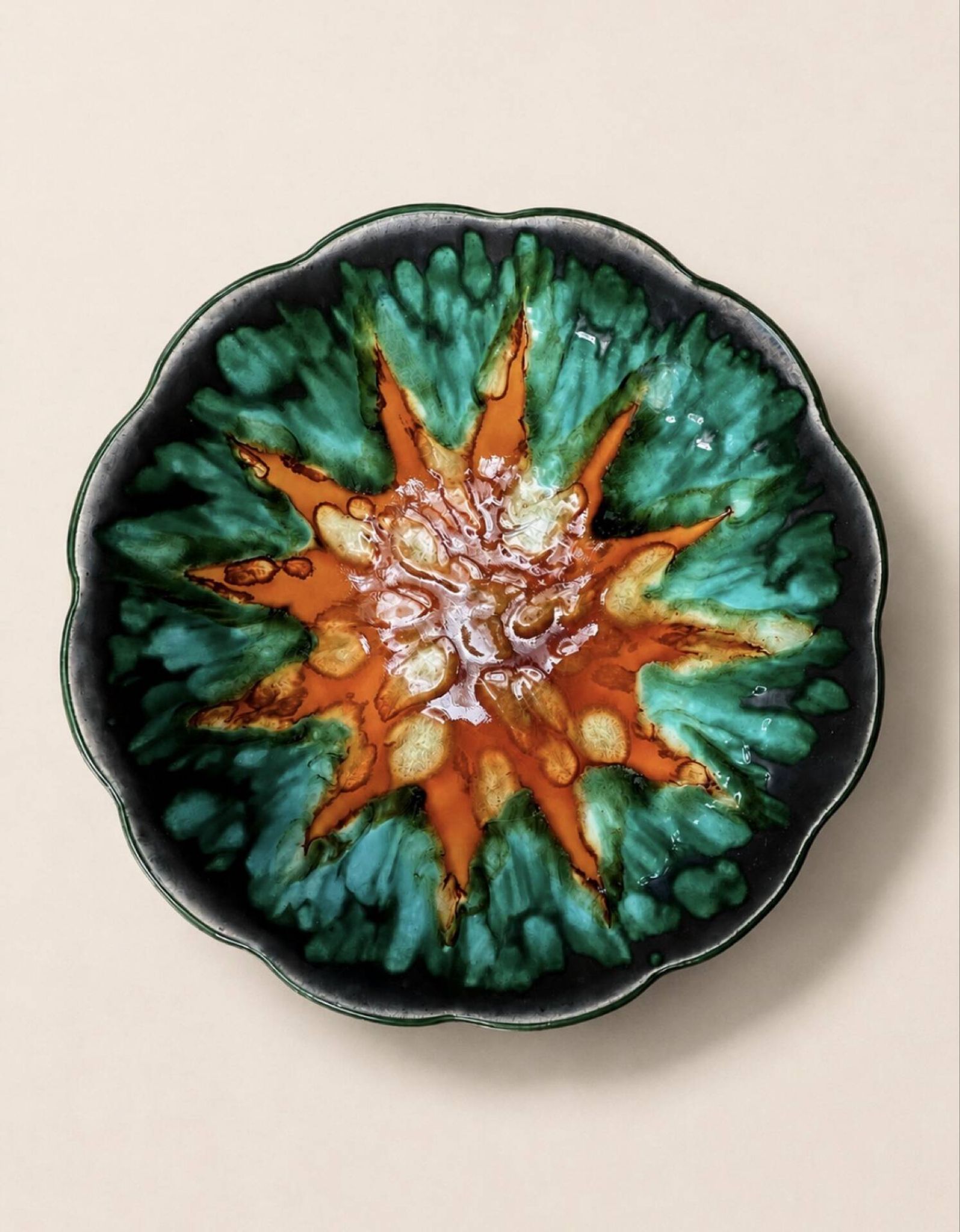 Large pedestal bowl Longwy "Jasper" – Ø 36 cm – Very good condition