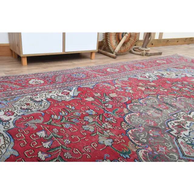 1970s Vintage Persian Handmade Wool Red Oversized Rug 297x378