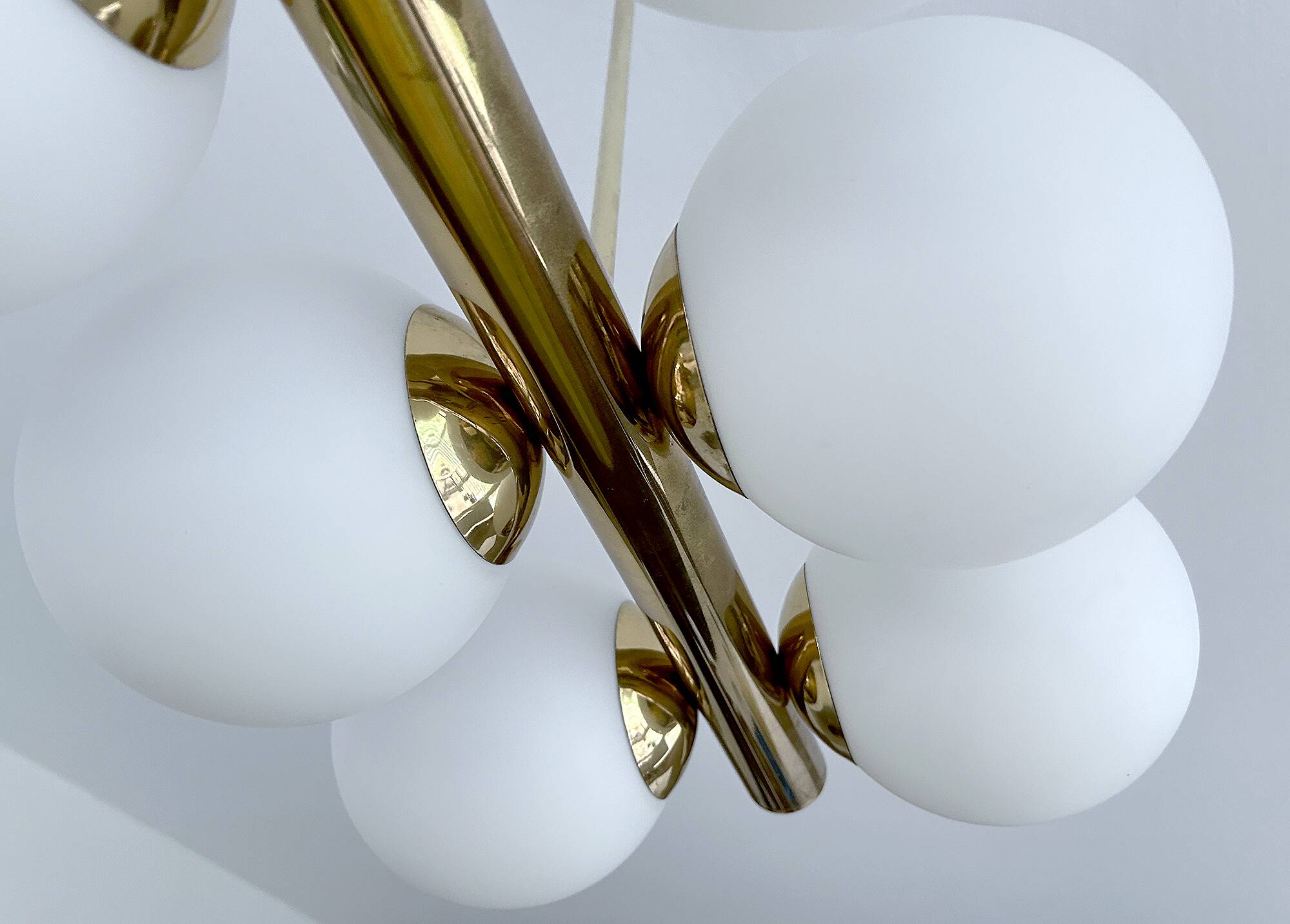 Vintage Glass Brass  Pendant Light, 1950s