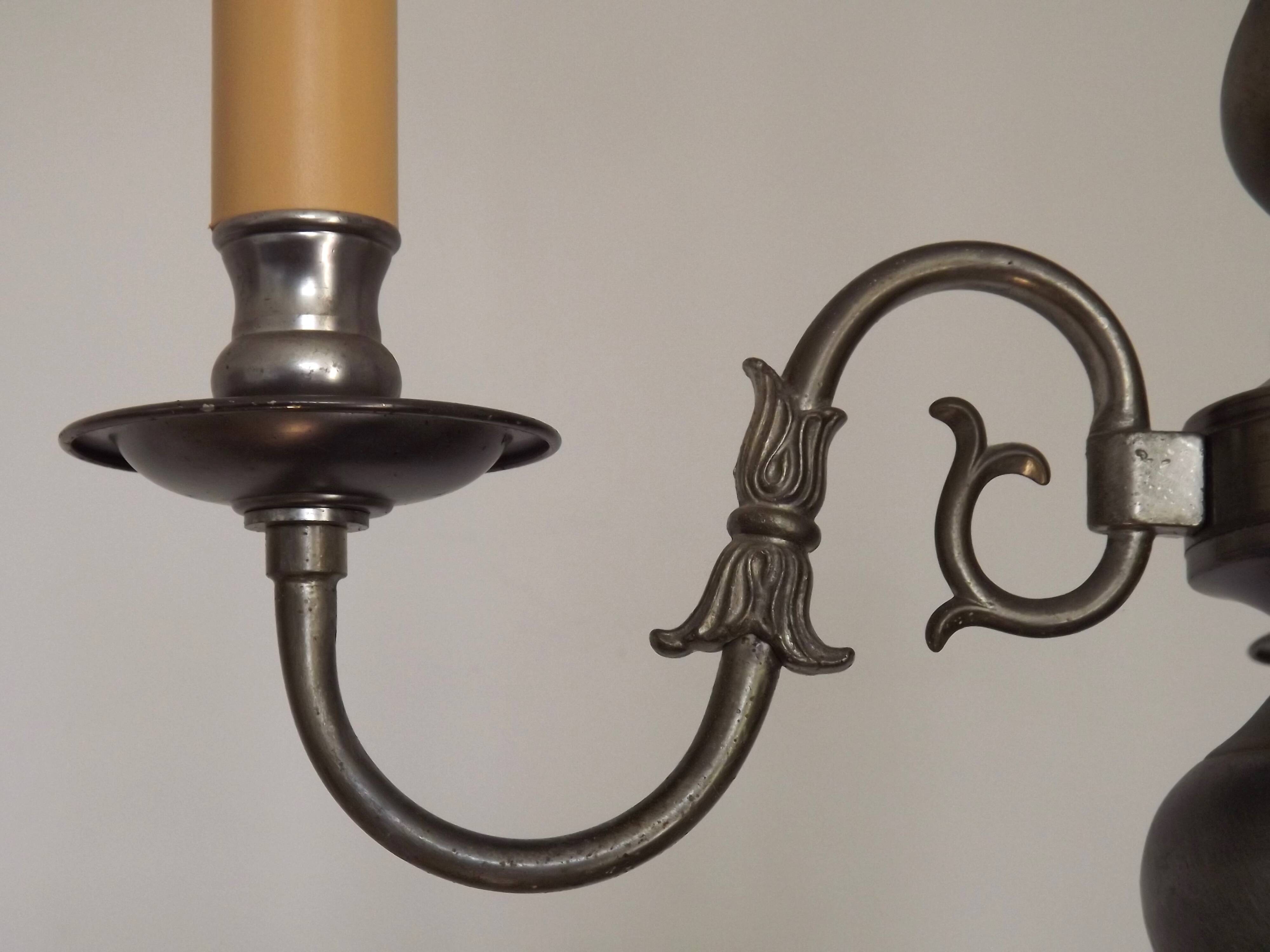 Italian Vintage Silver Brushed Metal 3 Light Flemish Style Chandelier