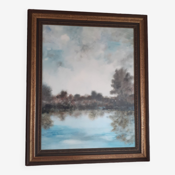 Large framed watercolor. Bernard Massias. 1980.La river.