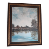 Large framed watercolor. Bernard Massias. 1980.La river.
