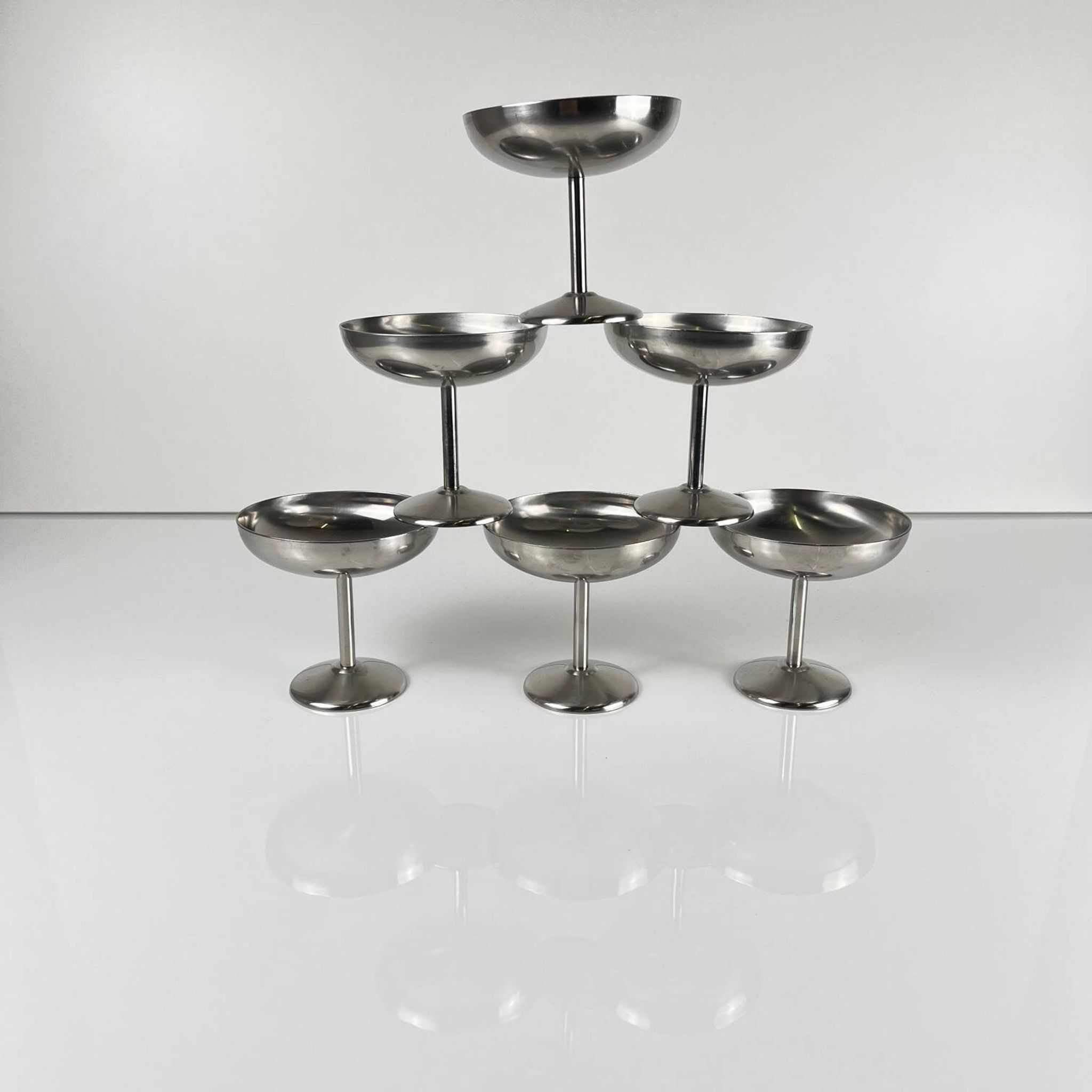 Set of 6 stainless steel ice cream/champagne glasses, Guy Degrenne