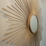 Vintage sun mirror in gold metal 55cm