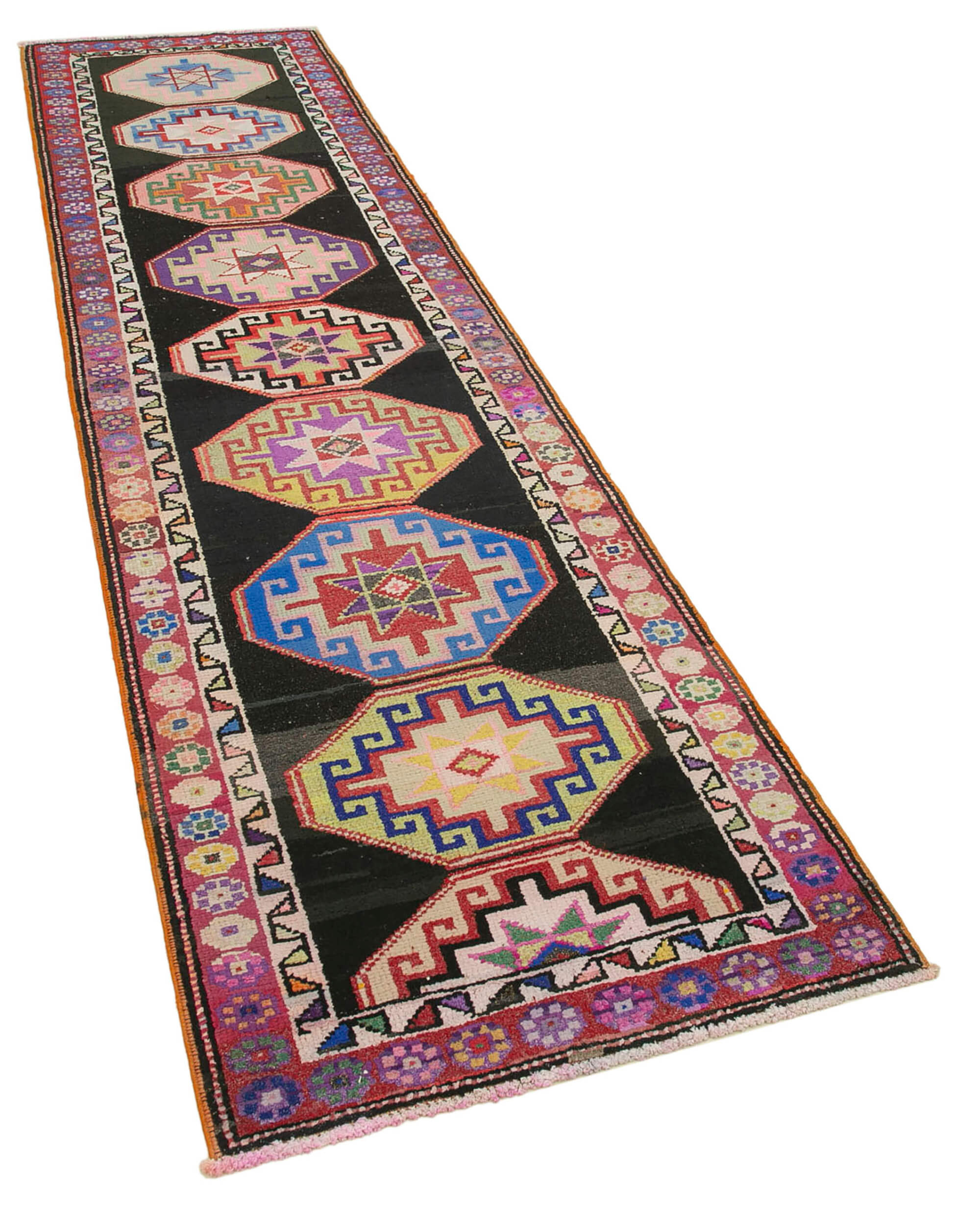 Handwoven anatolian multicolor runner rug 87 cm x 330 cm