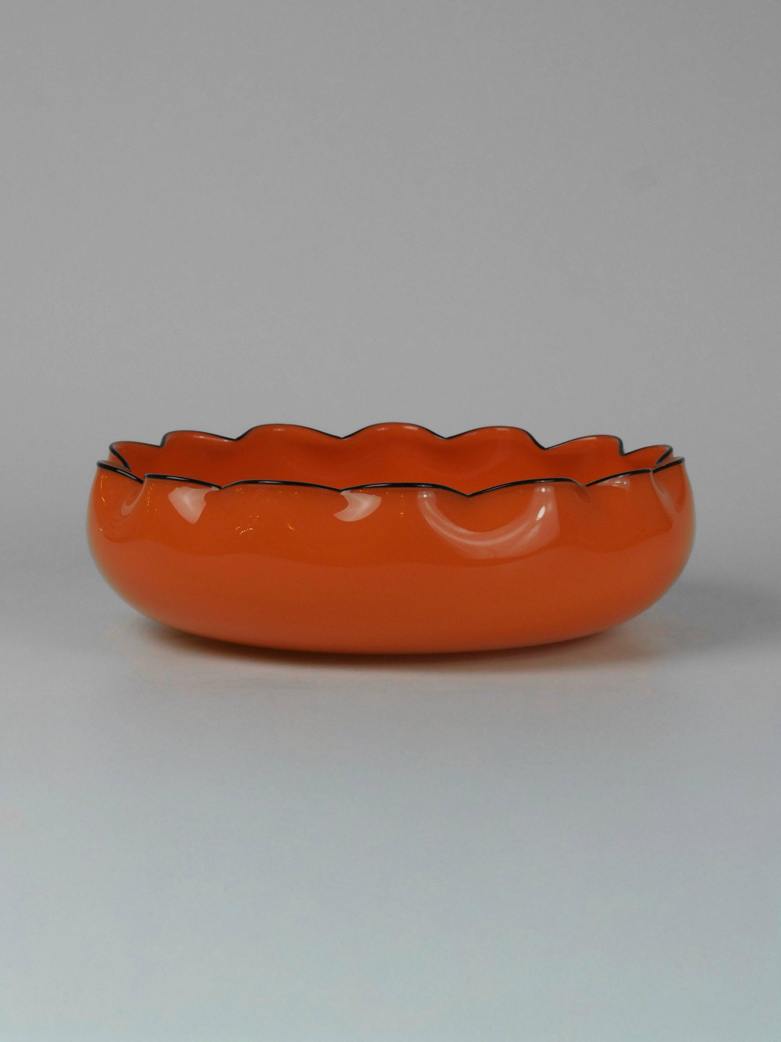 Glass bowl "Tango" in Art Deco style, bohemian orange colour, created by Michael Powolny for Loetz, 1914.