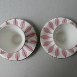 2 coffee set, Digoin, pink leaf décor, 60s