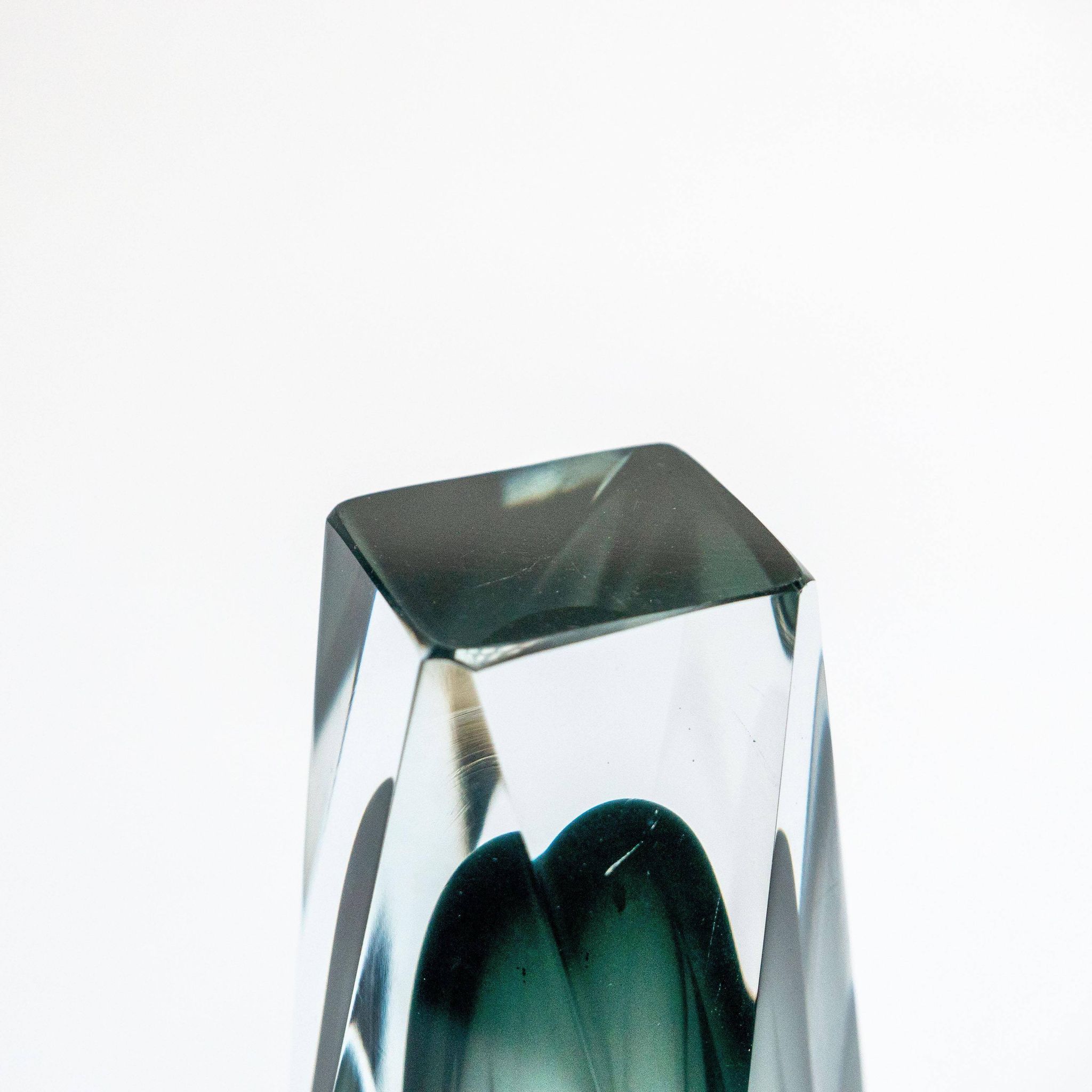 Vintage Geometric Vase in Grey "Sommerso" Murano Glass, Flavio Poli Style