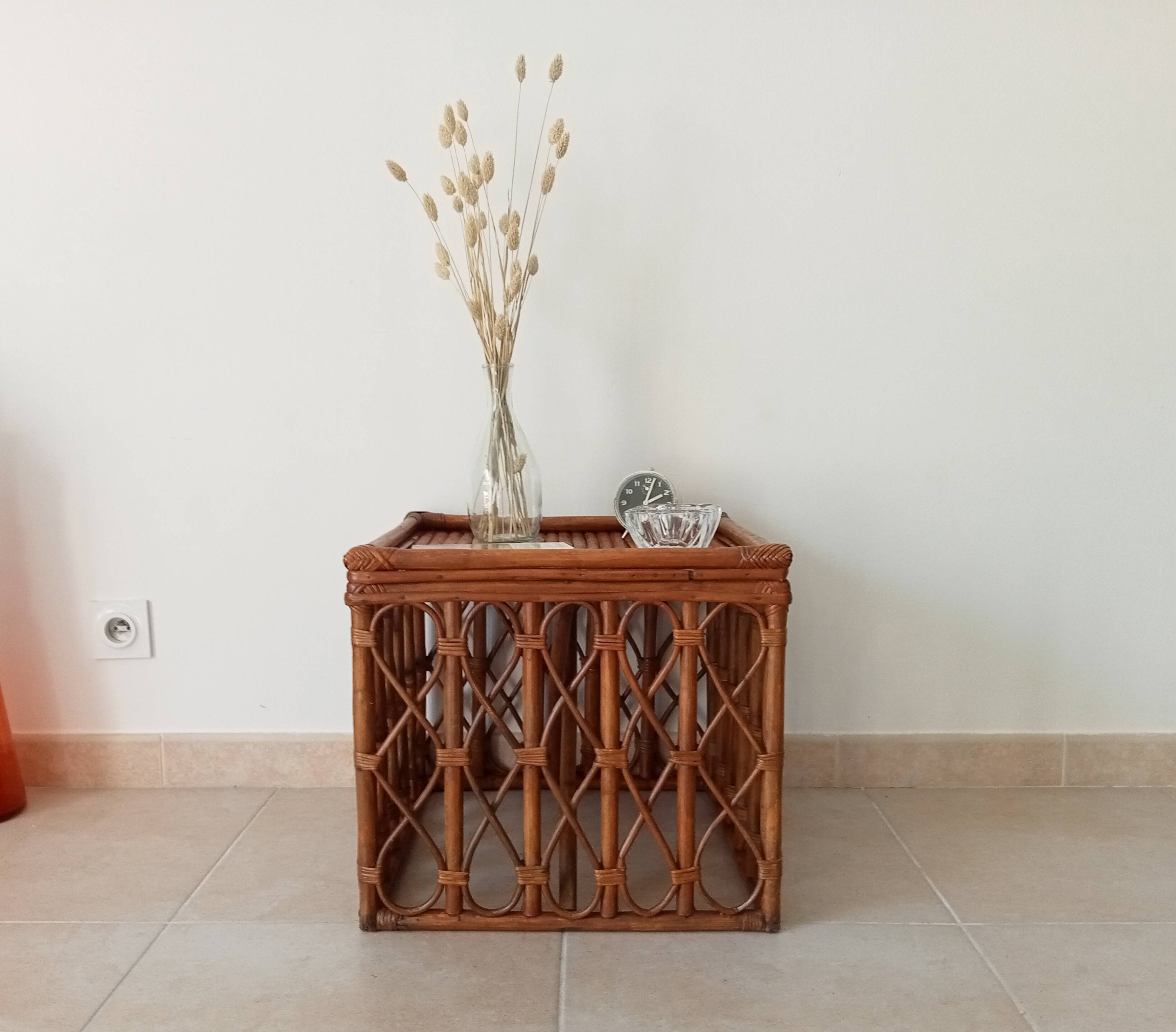 Table basse vintage en bambou et rotin années 60/70