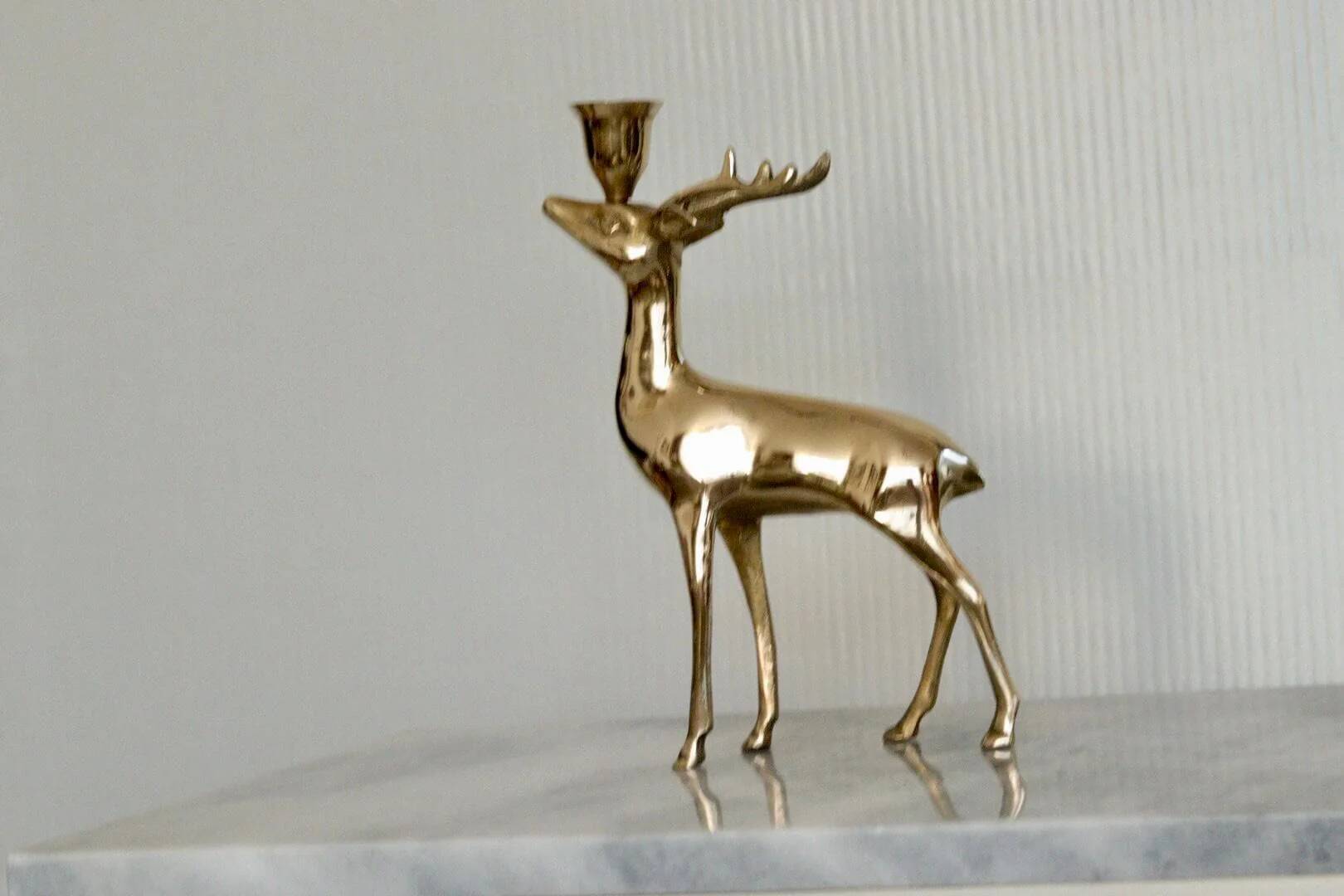 Vintage brass stag candlestick holder