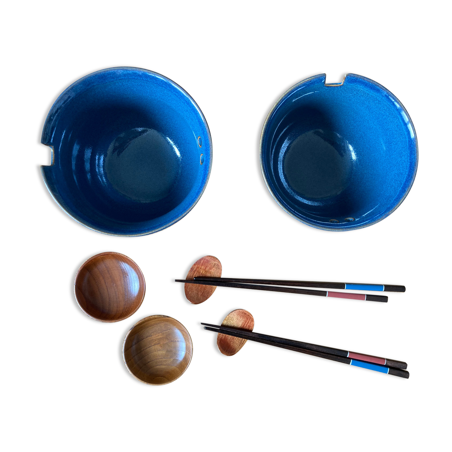 Service japonais en grès bleu